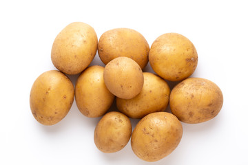 Potatoes isolated on white background. Flat lay. Top view.