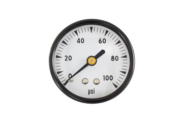 Dial type pressure gauge isolated on white.