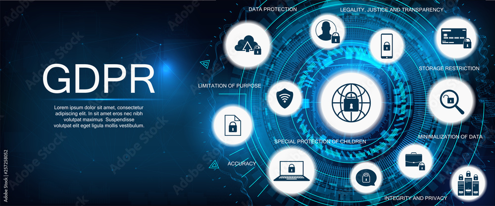 Poster gdpr - general data protection regulation. idea of data protection. protection of personal data. vec