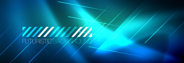 Naklejka premium Neon glowing techno lines, hi-tech futuristic abstract background template with lines