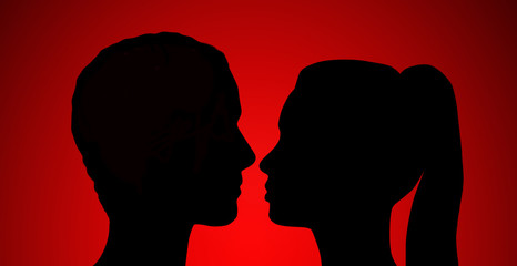 Silhouette of young couple in love