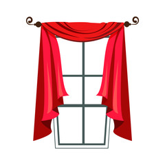 One curtain and window illustration. Textile, window, decor. Interior concept. Vector illustration can be used for topics like home, indoor, decoration