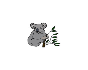 Cute Koala Bear Sitting on Tree Branch, Funny Grey Animal Character Vector Illustration