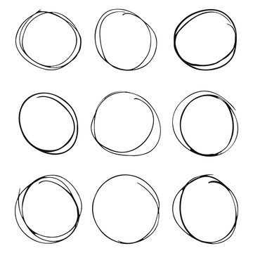 Set of hand drawn circles on white background
