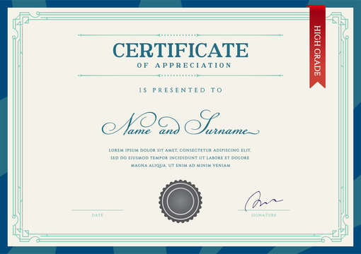 Template Diploma Currency Border. Certificate. Award Gift Voucher. Vector illustration.