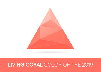 Trendy Crystal Triangulated Gem Sign Element in Trendy Coral Color. Geometric Low Polygon Style. Visual Identity. Vector