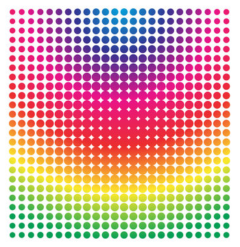 Colorful Rainbow Circle in Halftone, Halftone Dot Pattern, Vector Illustration.