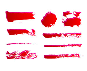 Set of Hand Painted Red Ink Brush Strokes. Vector Grunge Brushes.