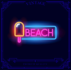 Beach Ice Cream Neon light sign. Vector illustration.