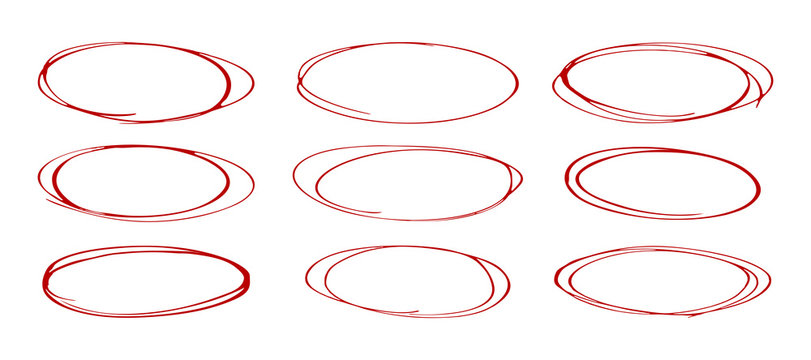 Set of hand drawn circles on white background
