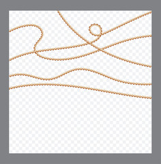 Golden or Bronze Color Round Chain. Realistic String Beads insulated. Decorative element. Gold Bead Design.Vector illustration.