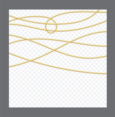 Golden or Bronze Color Round Chain. Realistic String Beads insulated. Decorative element. Gold Bead Design.Vector illustration.