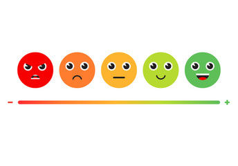 Satisfaction Rating. Set of Feedback Icons in form of emotions. Excellent, good, normal, bad, awful. Vector illustration.