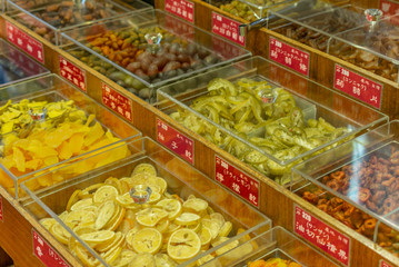 Colorful dried fruit, and candy fruit at a night market in Taipei - 1