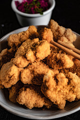 Delicious crispy fried chicken breast strips.
