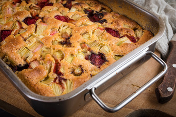 Rhubarb cake from the oven.