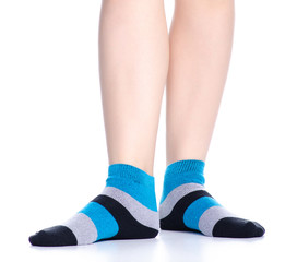 Female legs with socks fashion on background isolation