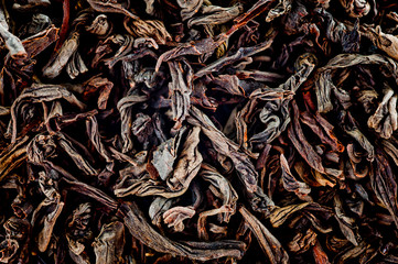  Aromatic natural black loose leaf tea shot close up