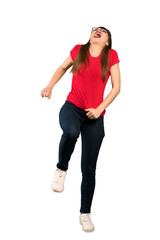 Full-length shot of Woman with glasses frustrated by a bad situation