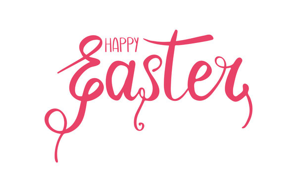 Happy Easter handwriting calligraphy. Style lettering for Easter Sunday and Monday. Design for holiday greeting card, invitation, poster, banner or background. Vector illustration