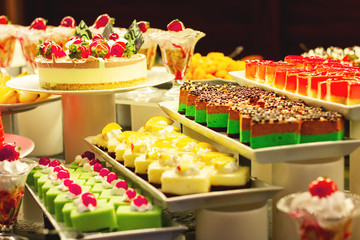 Showcase with  many cakes