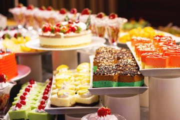 Showcase with  many cakes