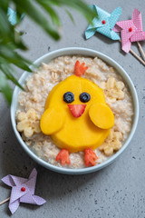 Funny kids breakfast porridge chick for Easter