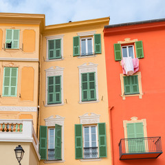Menton, colorful houses in the old city, typical facades