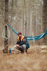 Man in the forest camp