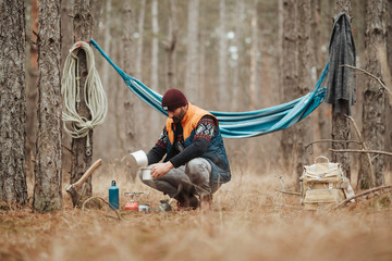 Man in the forest camp