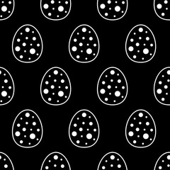 Cute flat line Easter background with linear eggs. Sweet vector black and white Easter background. Seamless monochrome simple Easter background for textile, wallpapers, wrapping paper and cards.