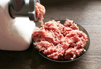 minced meat process close up equipment on the table