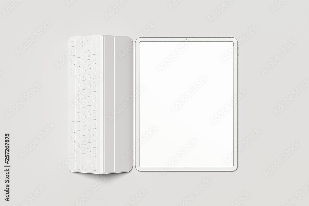 Poster modern tablet with keyword and blank screen on light background. 3d rendering.