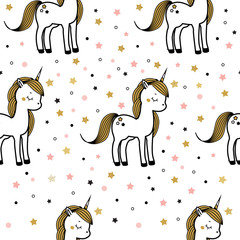 Cute unicorn pattern. Fairy pony, magic horse. Seamless pattern for print in scandinavian style