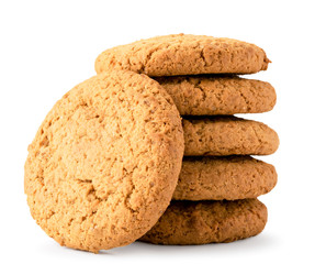 Bunch of oatmeal cookies close - up on a white background. Isolated.