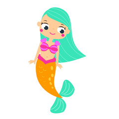 Cute cartoon mermaid. Fairy creature character. vector clip art