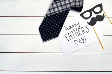 Father's Day Concept, Tie, Mustache, Eyeglasses and Greeting Card