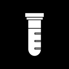 Flat monochrome test tube symbol for web sites and apps. Minimal simple black and white test tube symbol. Isolated vector white test tube symbol on black background.