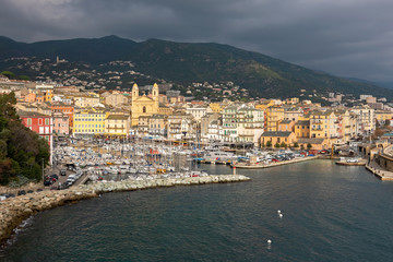 The city of Bastia before the storm as seen from the citadel, Corsica, France