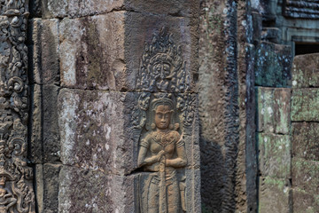 Relief of Banteay Kdei temple in the Angkor Cambodia
