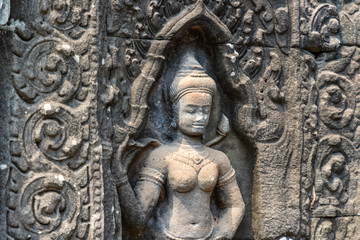 Relief of Banteay Kdei temple in the Angkor Cambodia