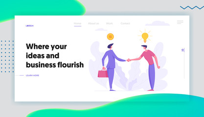 Meeting Agreement, Business Success Concept with Businessmen Characters Shaking Hands. Business Cooperation Banner with Partnership Deal Handshake Graph for Website, Web Page. Vector Illustration.