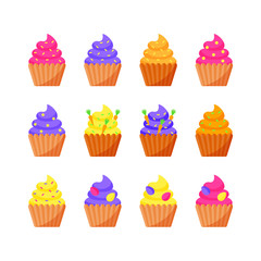 Set of Easter cupcakes for the Easter holiday. Vector illustration.