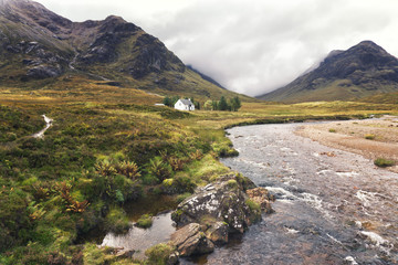 White cottage in Glencoe, Highlands, Scotland