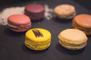 Colourful macarons in a circle.