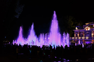 Color, musical, fountain in the city of Krasnodar on the background of the central avenue