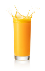 glass of orange juice isolated on white background