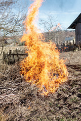 in the open air a fire is burning. the flame is very big. have toning