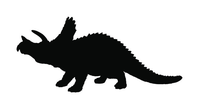 Triceratops vector silhouette isolated on white background. Dinosaurs symbol. Triceratops horridus dinosaur from the Jurassic era. Styralosaurus. Dino sign.