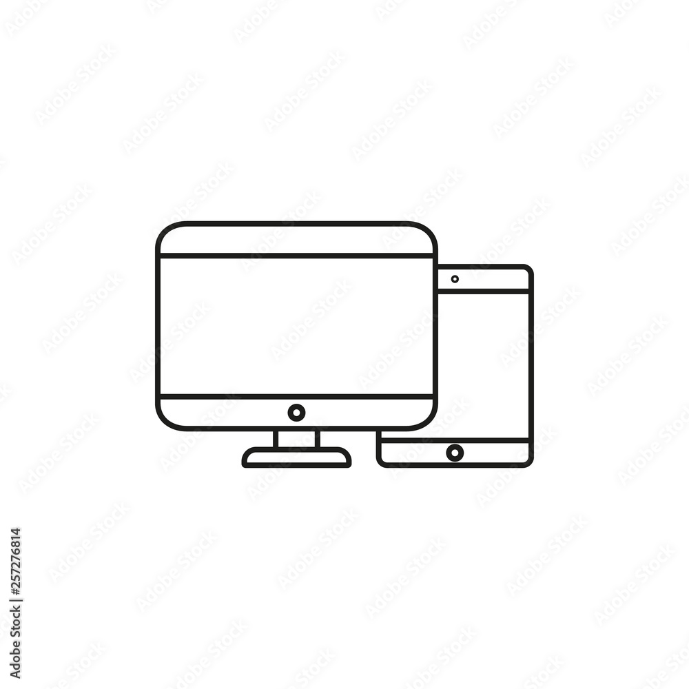 Poster personal devices with empty screens isolated on white background icon. personal computer and tablet 